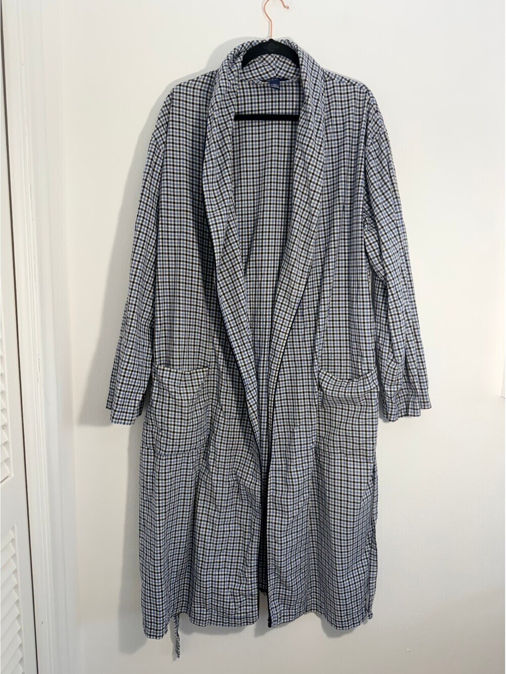 Polo Ralph Lauren Sleepwear Blue Gingham Cotton Robe Bathrobe Shawl Collar S/M
